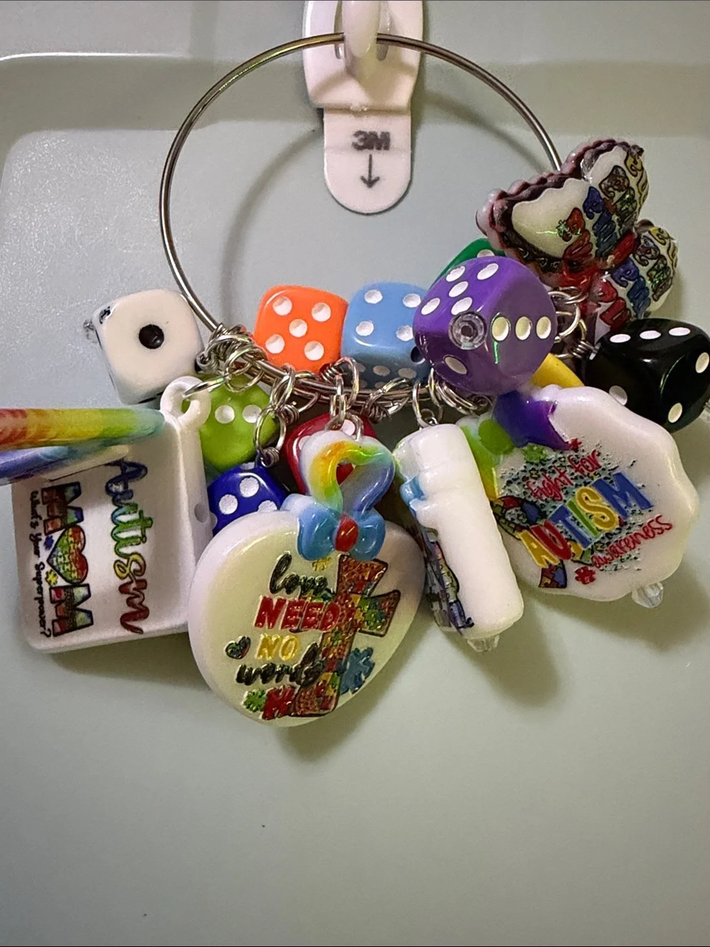 Multicolor Autism Kids Dice Charm Bracelet - Rainbow Dice & Charms